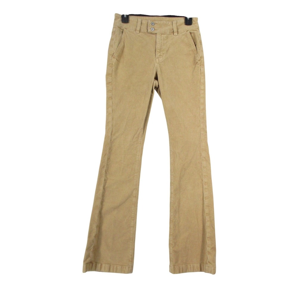 American Eagle Corduroy Pants Tan Khaki Flare Leg Double Button Women Sz 2 Long